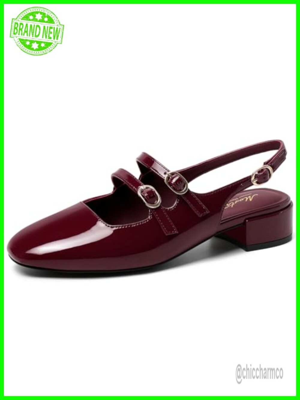 Women's Slingback Mary Jane Pumps Block Heel Closed Toe Ankle Strap Faux